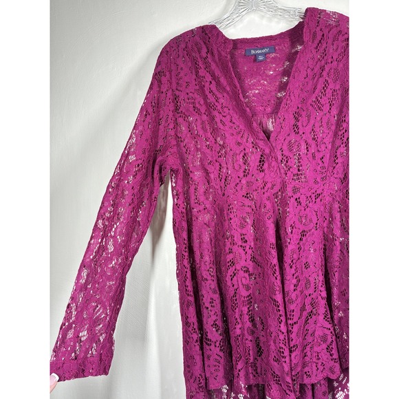 Roamans Magenta Pink Lace V-Neck High Low Tunic Top Plus Size 16W Baggy Loose - Picture 4 of 10